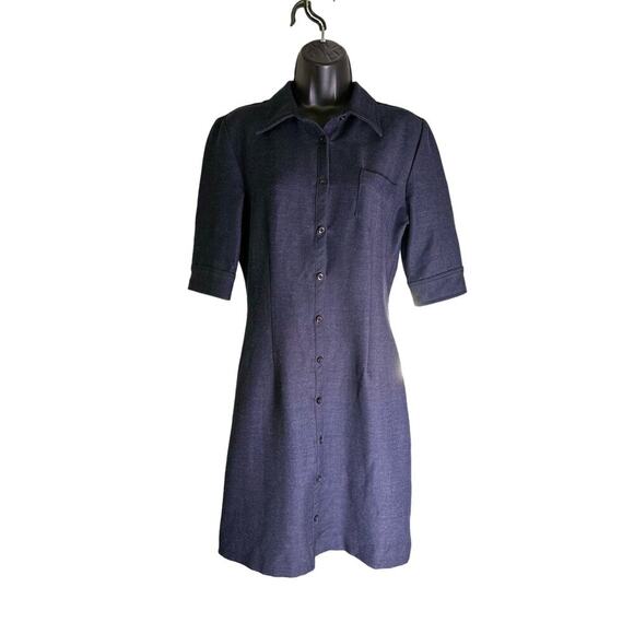 Vintage Renee DuMarr x Saks Fifth Avenue Navy Blue Minimalist Shirt Dress Size 4 - Picture 1 of 9
